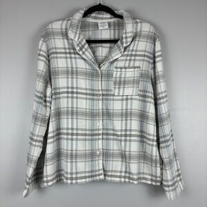 Jaclyn Intimates Plaid Pajama Set Large Gray White Cabin Cozy‎ Sleepwear Lounge